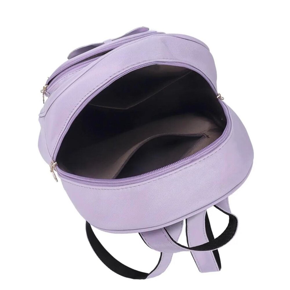 Girls 3pc Set of Lavender Backpack with a Bow & Round Crossbody Purse & Wallet - Picture 2 of 5